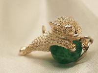 Серебряная подвеска кошка с натуральным изумрудом-682